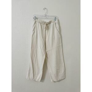 Cream Linen Blend Drawstring Pants Relaxed Fit Elastic Waist Size Medium
